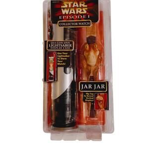 Star Wars Episode 1 Light Saber Display Case Jar Jar Collectors Watch Sealed Y2K